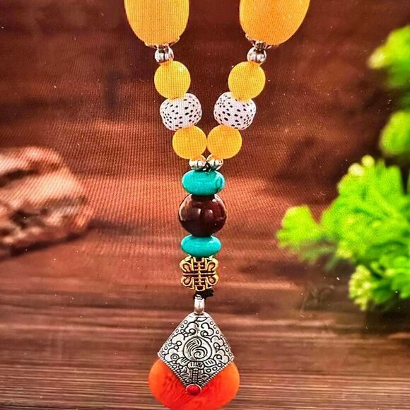 Handcrafted Bohemian Beaded Necklace with Unique Pendant, Gift Box - Picture 3 of 7